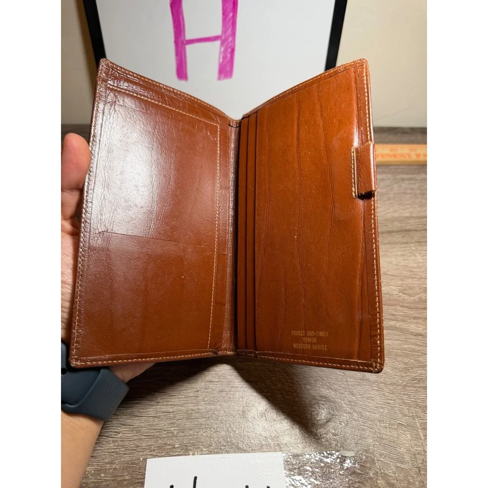 Day-Timer Wallet Organizer Western Saddle Leather Cognac Brown Pocket Senior